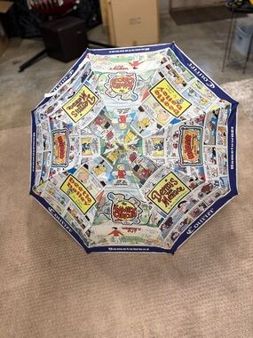 Vintage Comic-Strip Print Women's Umbrella with Navy Trim